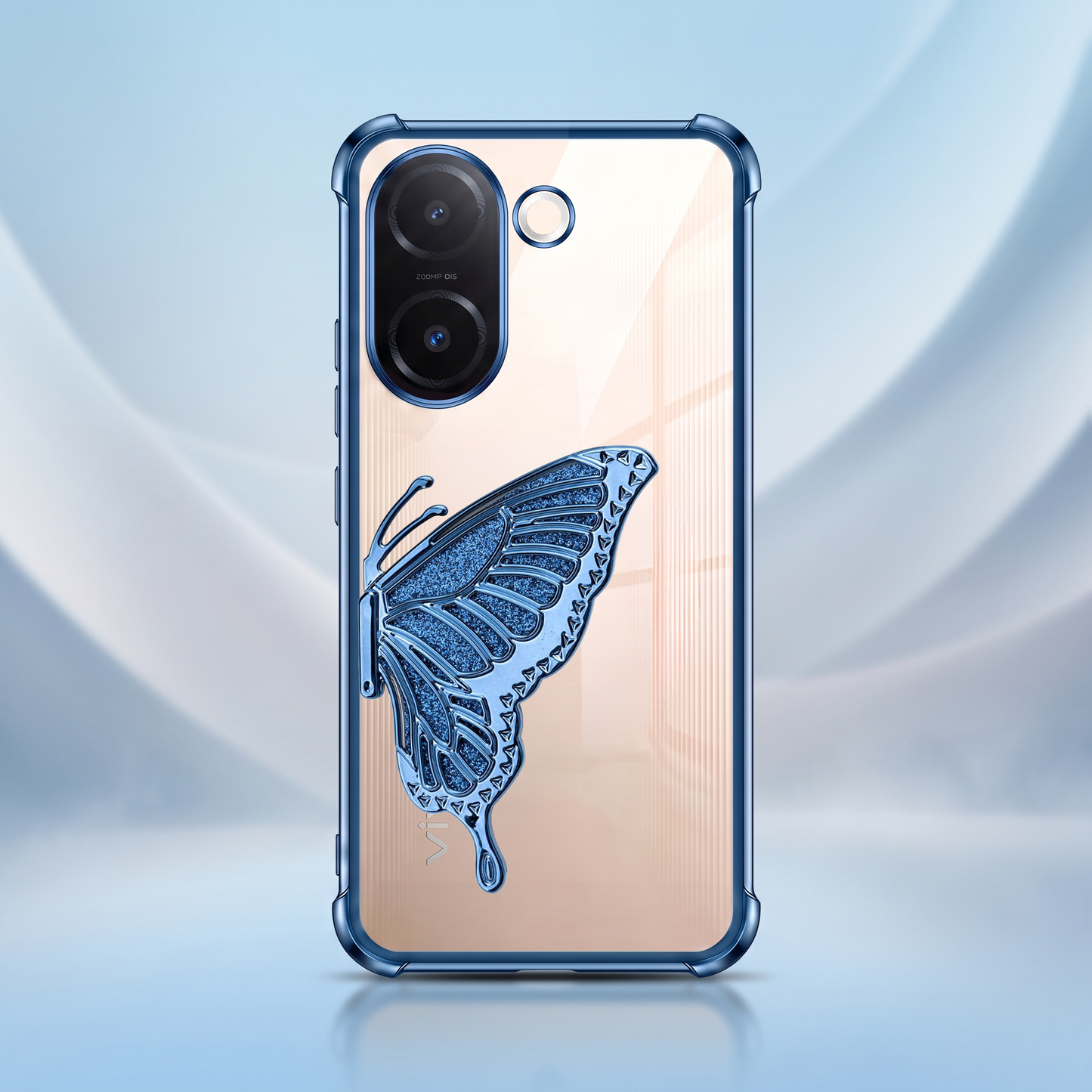 Vivo V60e 5G Premium Butterfly Glitter Stand Transparent Shockproof Airbag Phone Case