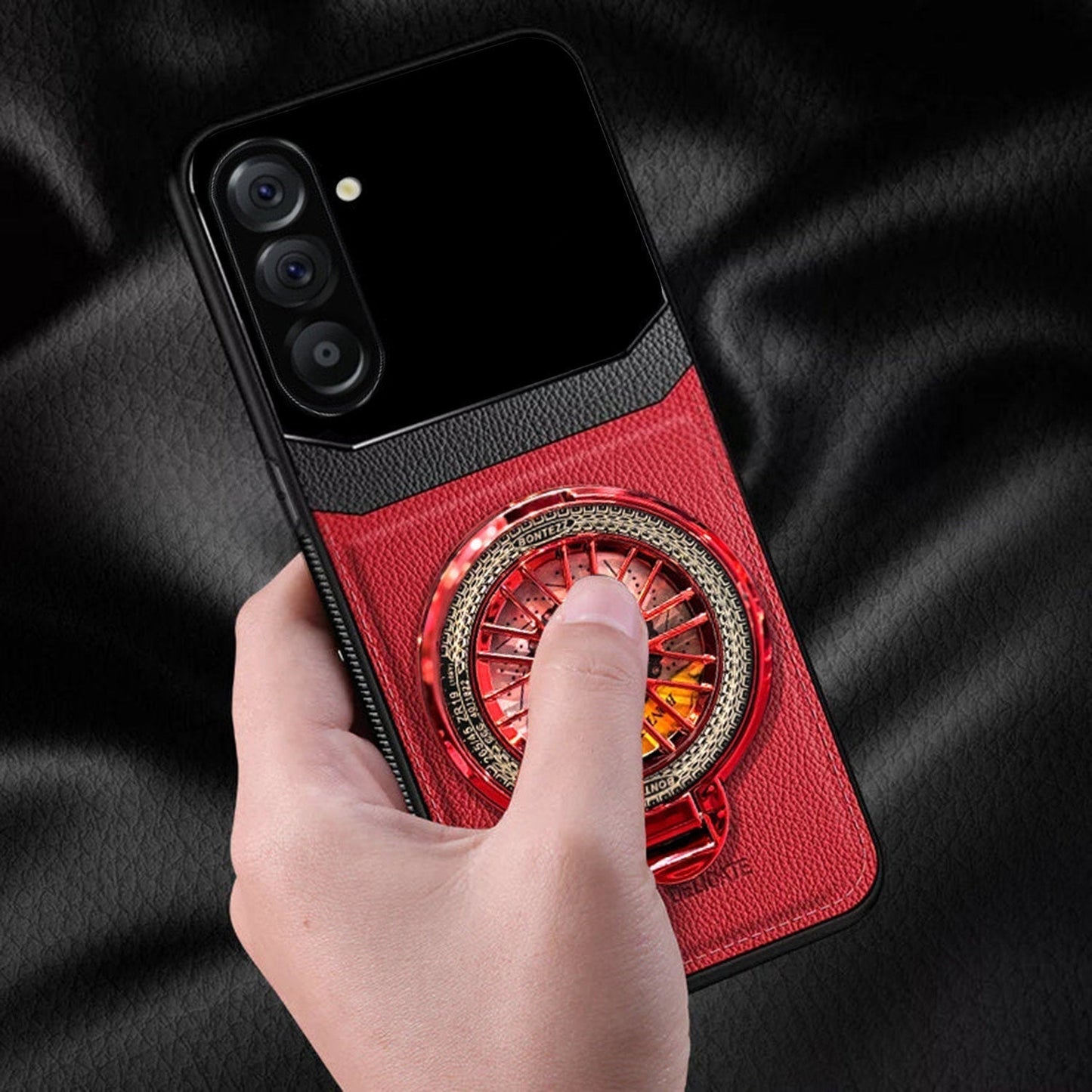 Samsung Galaxy A16 5G Original Luxury Leather Lens Wheel Ring Stand Case