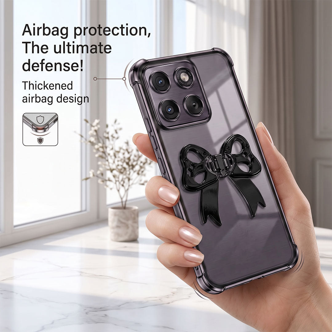 Motorola Edge 70 5G Stylish Bow Knot Stand Transparent Shockproof Airbag Phone Case