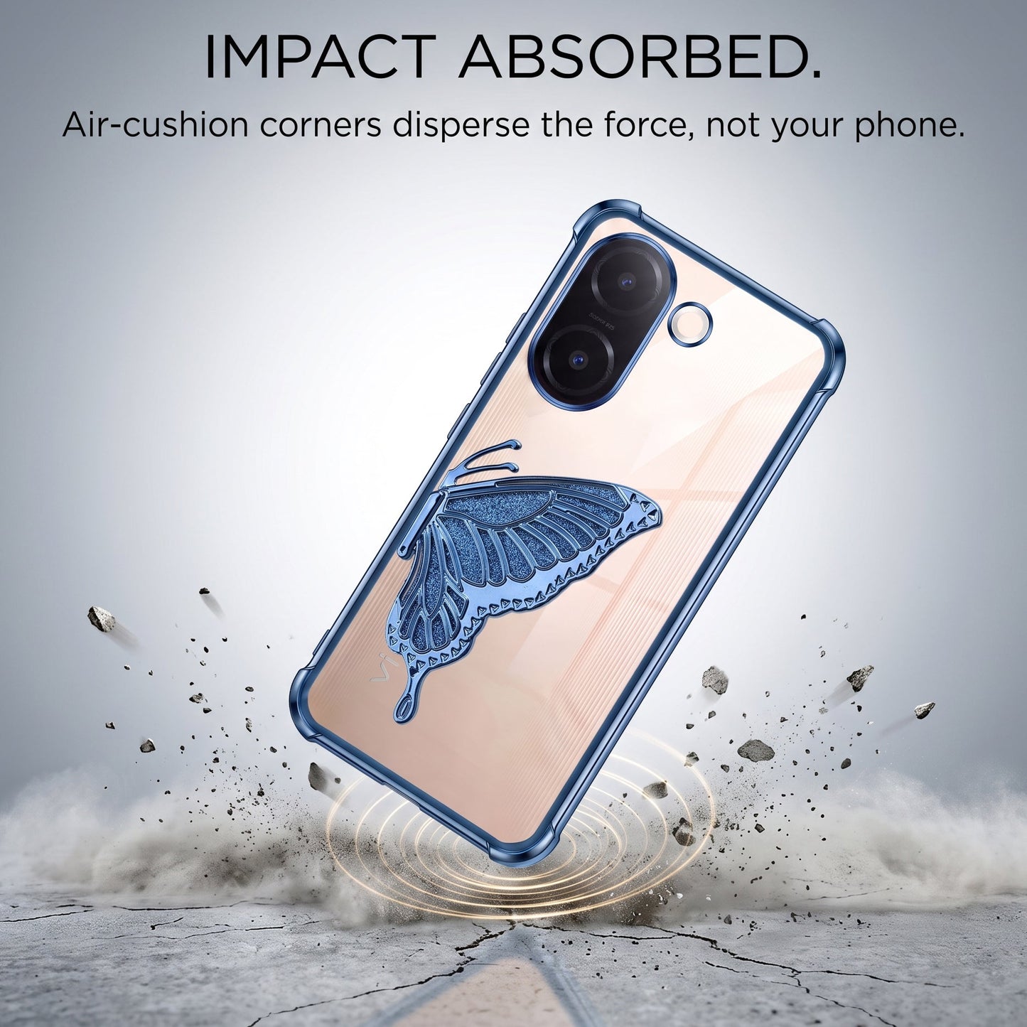 Vivo V60e 5G Premium Butterfly Glitter Stand Transparent Shockproof Airbag Phone Case