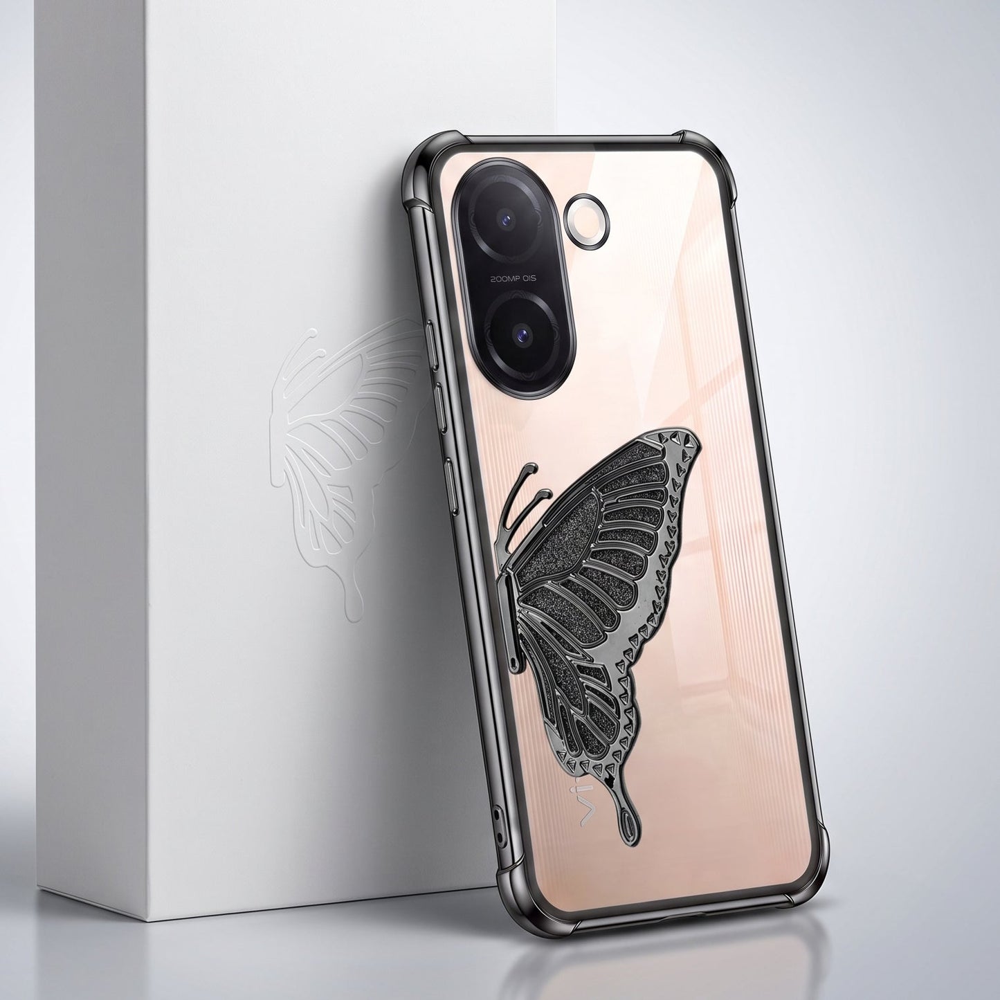Vivo V60e 5G Premium Butterfly Glitter Stand Transparent Shockproof Airbag Phone Case