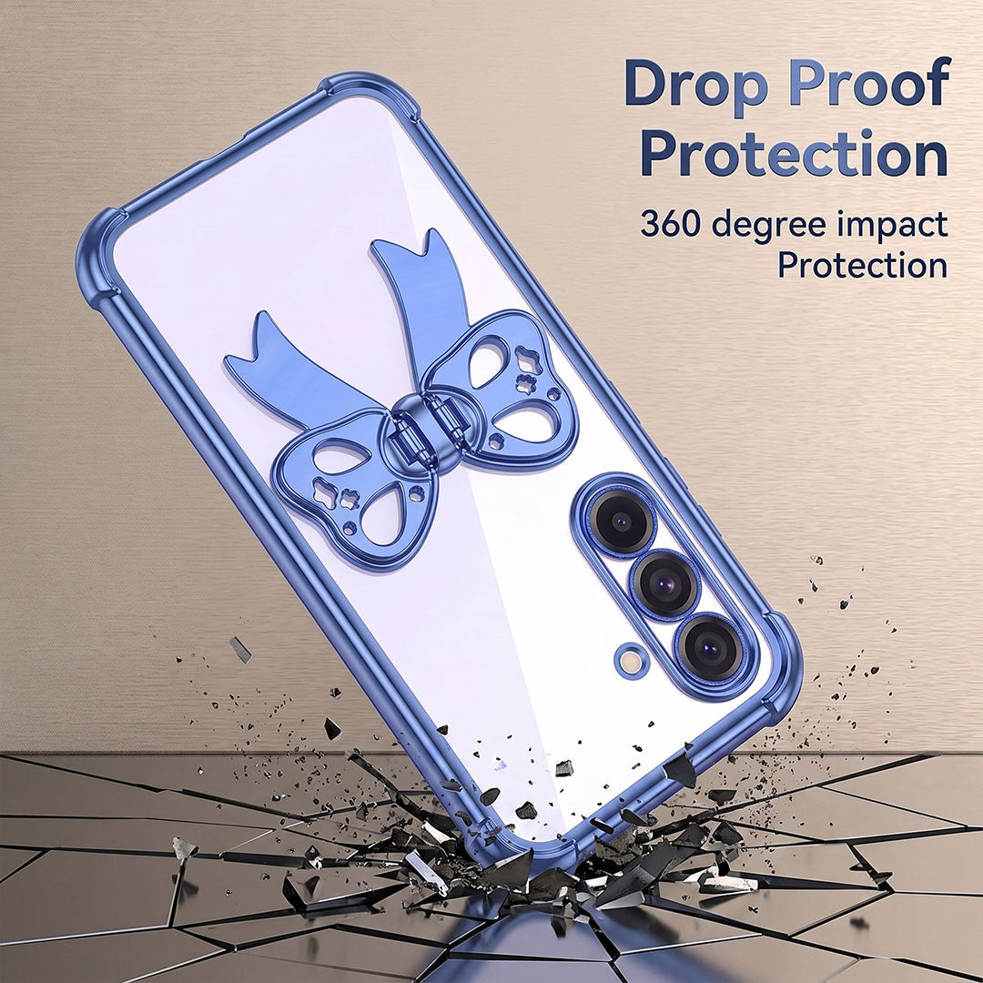 Samsung Galaxy M56 5G Stylish Bow Knot Stand Transparent Shockproof Airbag Phone Case