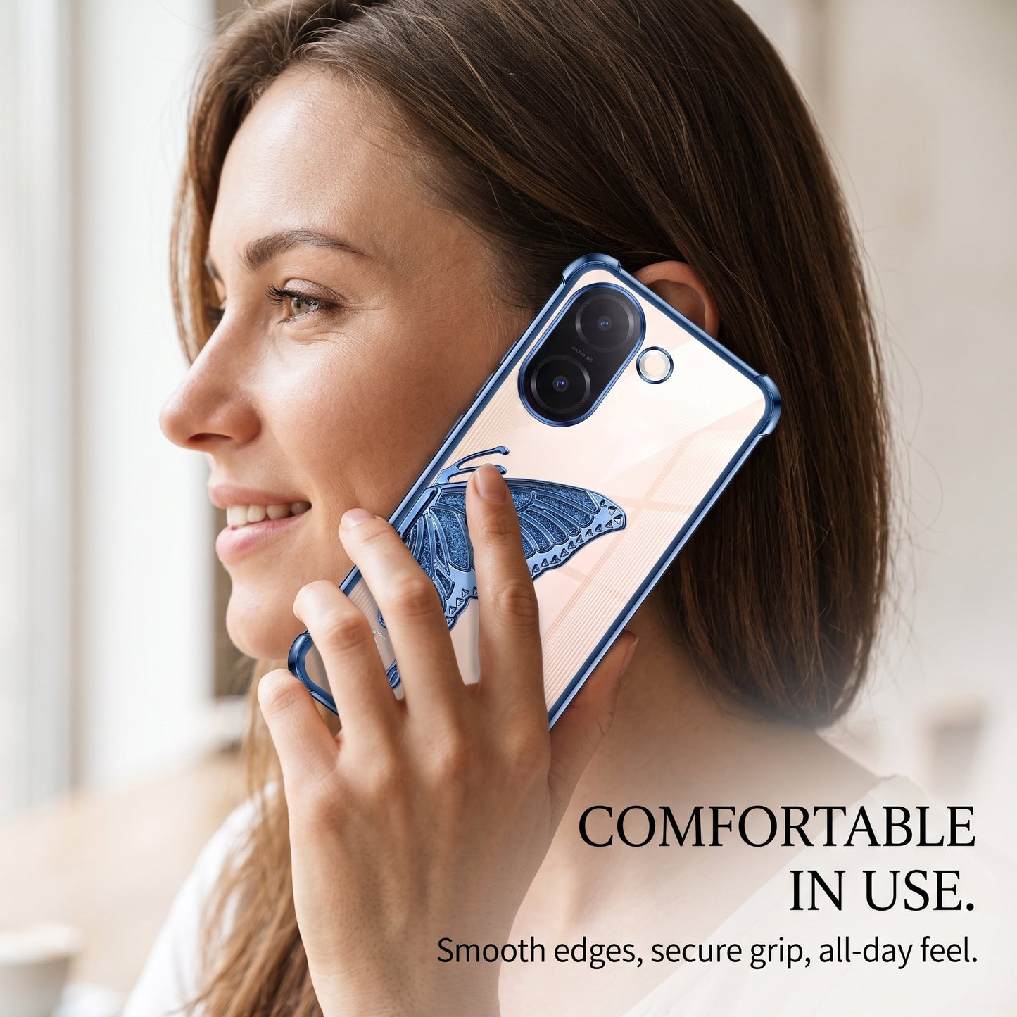Vivo V60e 5G Premium Butterfly Glitter Stand Transparent Shockproof Airbag Phone Case