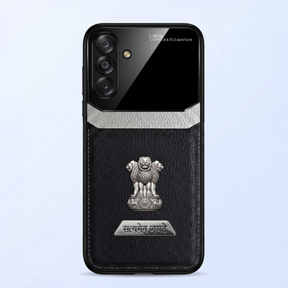 Samsung Galaxy A34 5G Satyamev Jayate 2-in-1 Emblem Leather Lens Protective Back Case