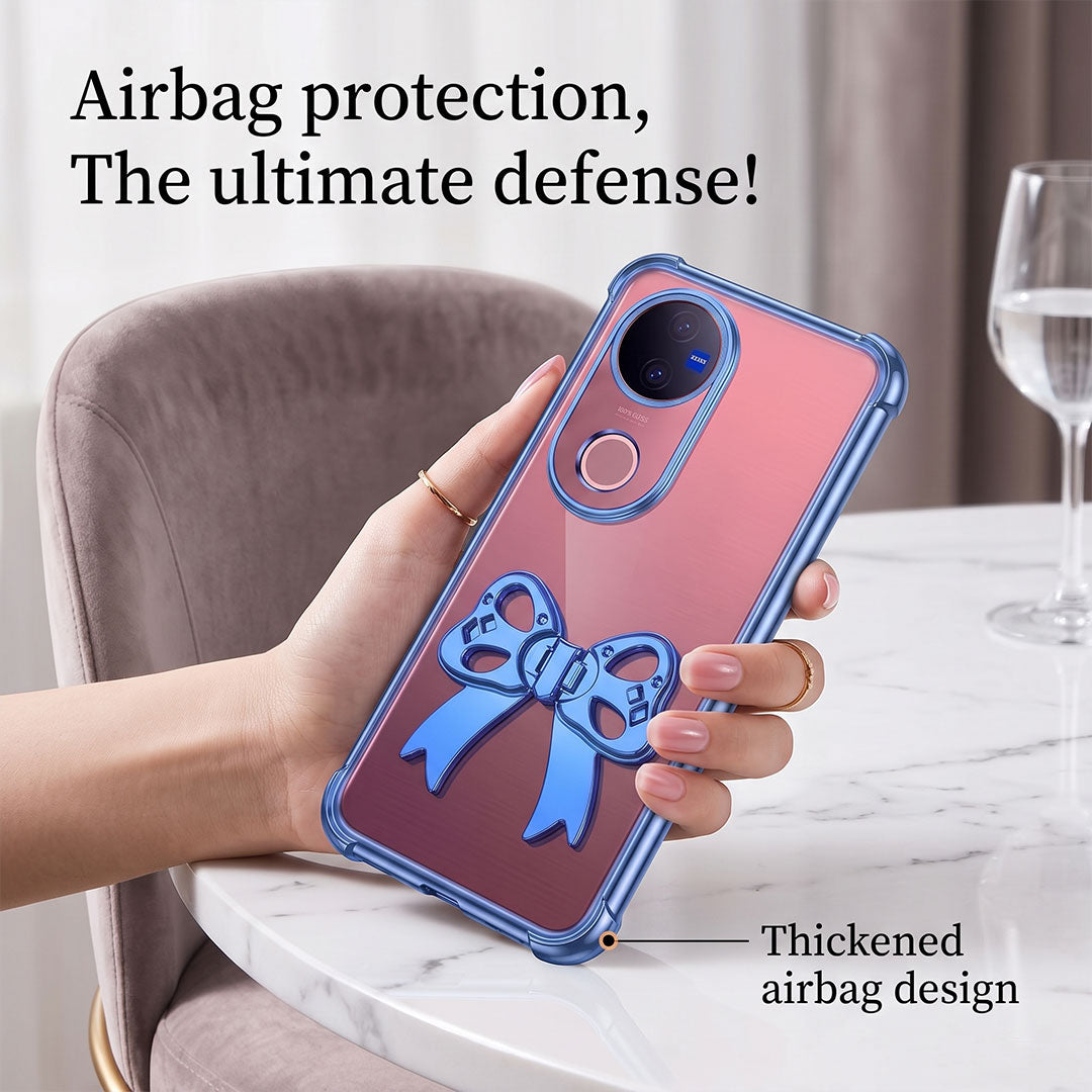 Vivo V50 5G Stylish Bow Knot Stand Transparent Shockproof Airbag Phone Case