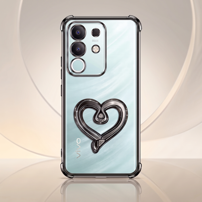 Vivo T4x 5G Premium Heart Stand Transparent Shockproof Airbag Phone Case