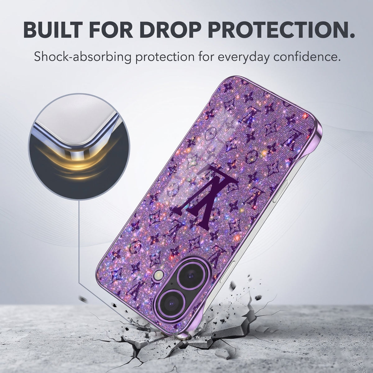 iPhone 16 Plus 5G Luxury LV Purple Printed  Frameless Back Case (Copy)