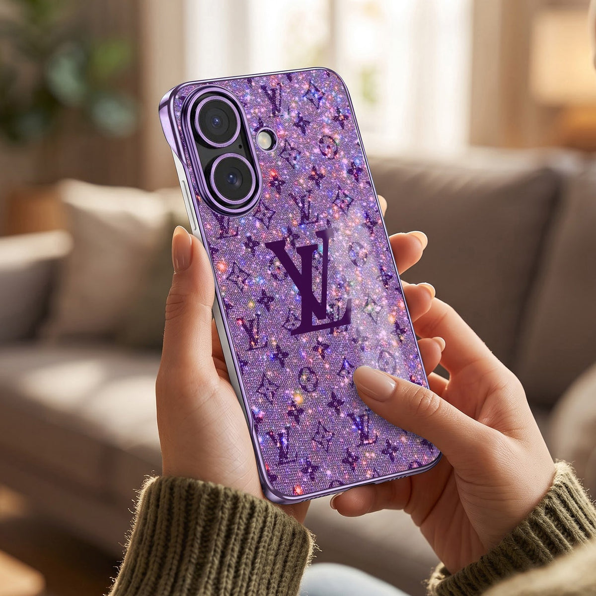 iPhone 16 Plus 5G Luxury LV Purple Printed  Frameless Back Case (Copy)