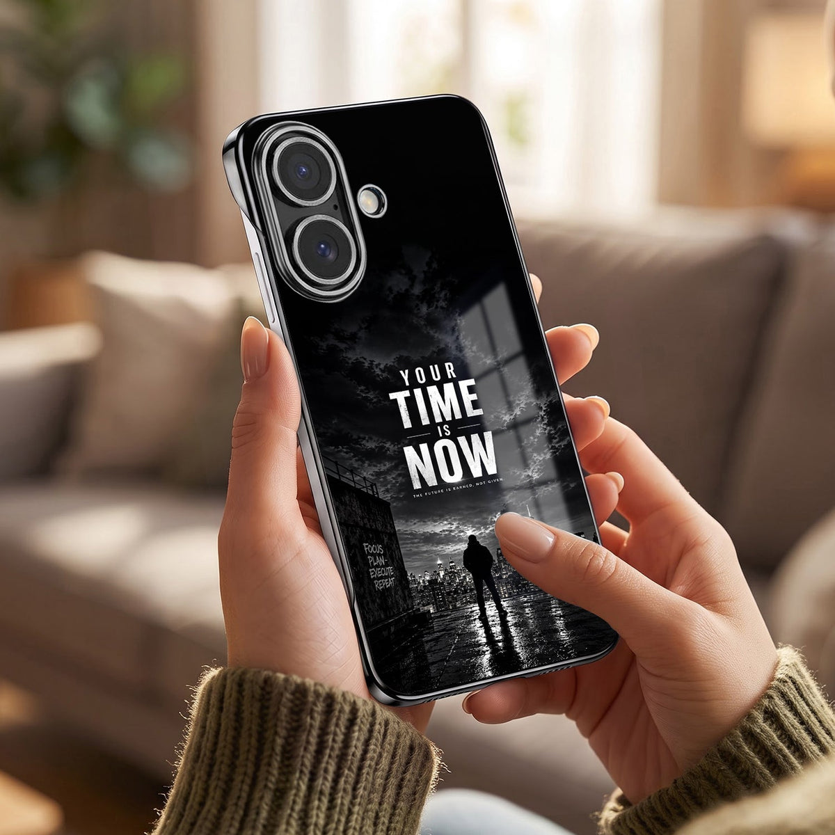 iPhone 16 Plus 5G  Your Time Black Printed  Frameless Back Case