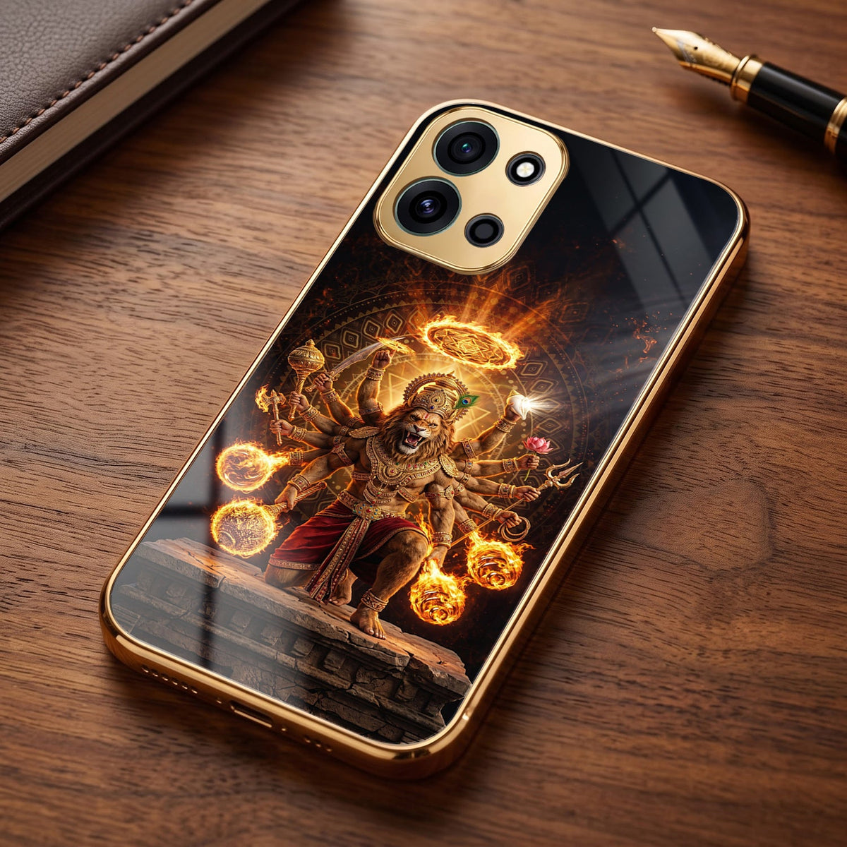 OnePlus Nord 6 5G Lord Narasimha Gold Electroplated Glass Phone Back Case