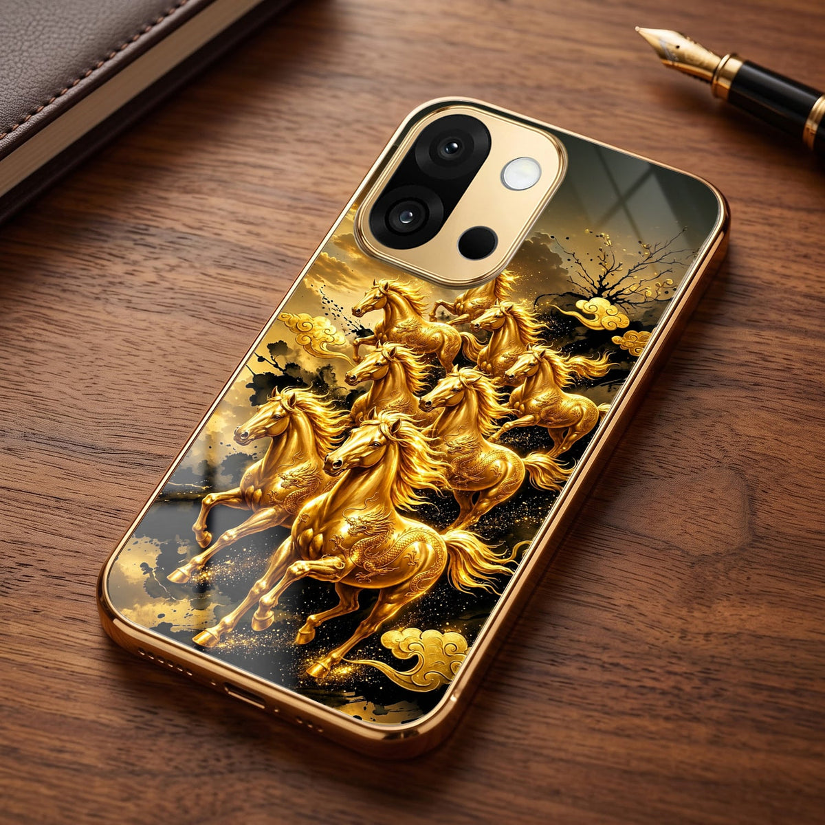 OnePlus 13s 5G Horses Royal Glory Gold Electroplated Glass Phone Back Case
