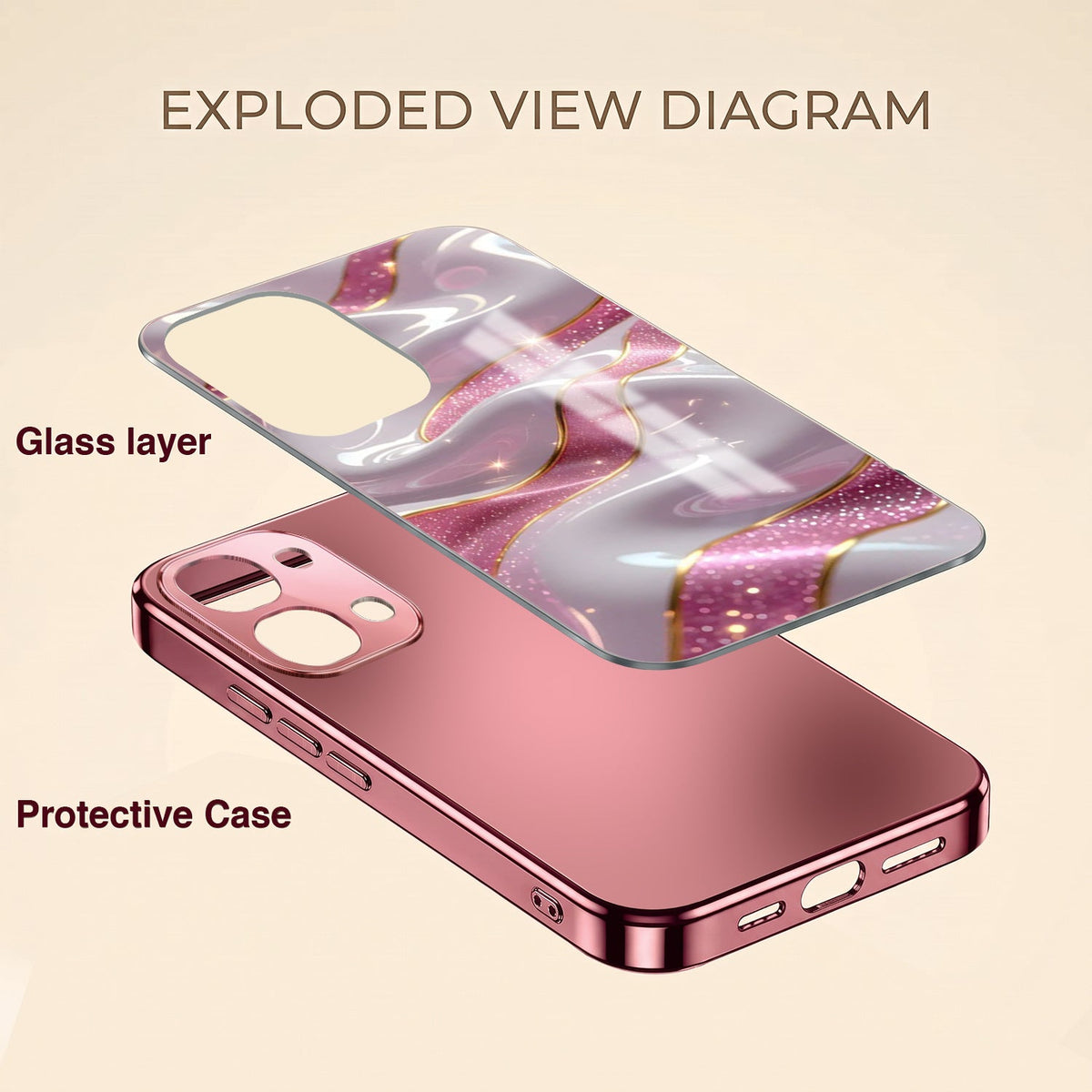 Vivo T5x 5G Pearl Marble Pink Electroplated Glass Phone Back Case