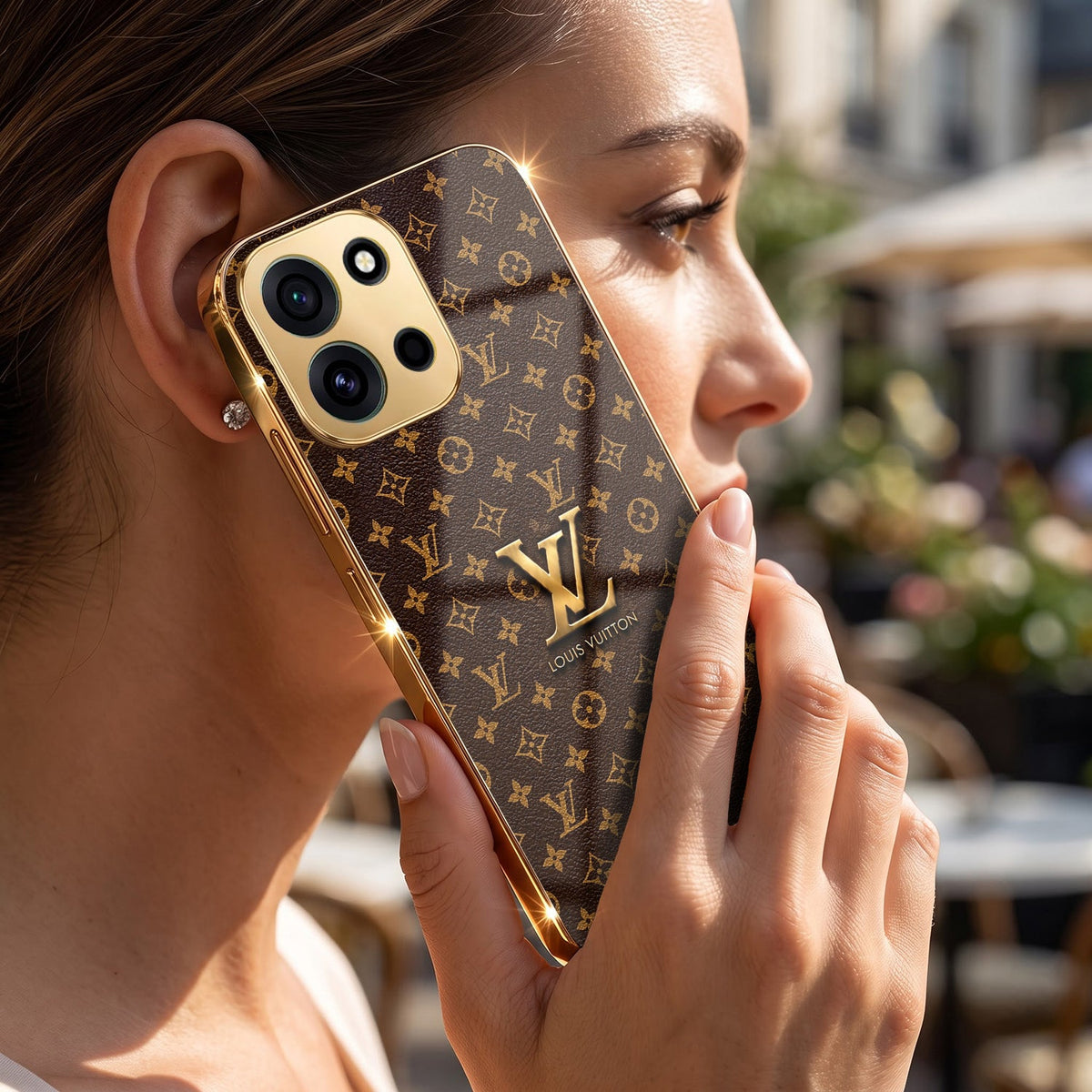 OnePlus Nord 6 5G LV Brown Monogram Gold Electroplated Glass Phone Back Case