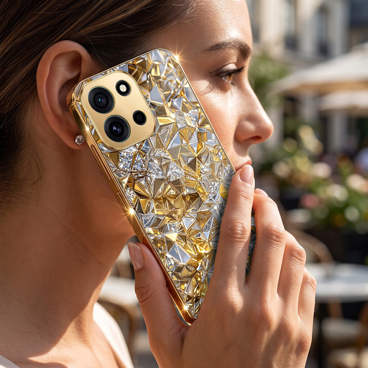 OnePlus Nord 6 5G White Diamond Shatter Gold Electroplated Glass Phone Back Case