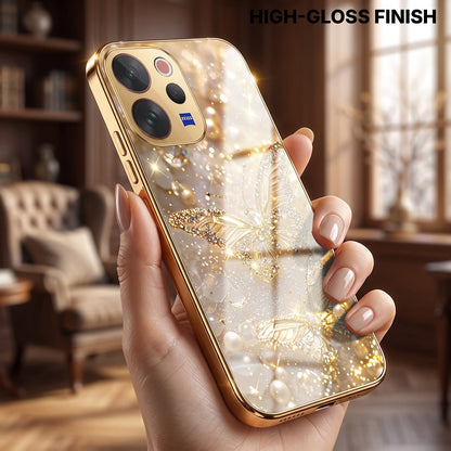 Vivo V70 5G Golden Butterfly Gold Electroplated Glass Phone Back Case
