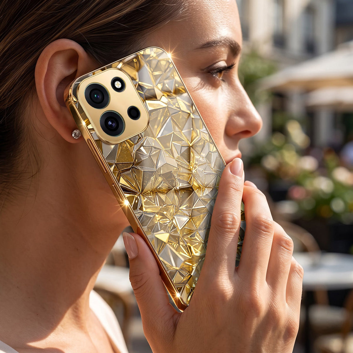 OnePlus Nord 6 5G Golden Diamond Shatter Gold Electroplated Glass Phone Back Case
