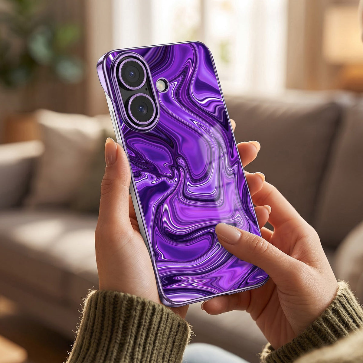 iPhone 16 Plus 5G Liquid Luxe Purple Printed  Frameless Back Case