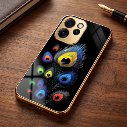 Oppo Reno 15 Pro Mini 5G Multi-Feather Peacock Gold Electroplated Glass Phone Back Case
