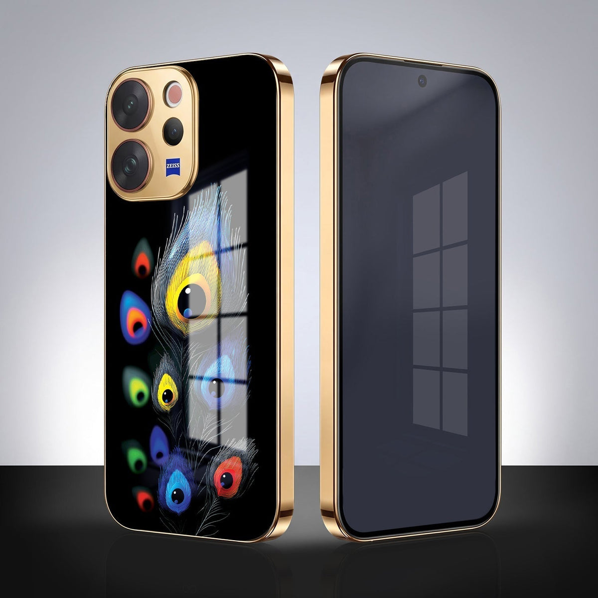 Vivo V70 5G Multi-Feather Peacock Gold Electroplated Glass Phone Back Case