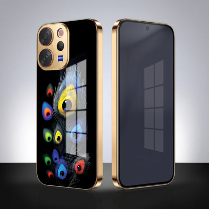 Vivo V70 5G Multi-Feather Peacock Gold Electroplated Glass Phone Back Case