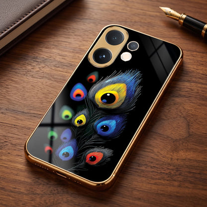 Vivo V60 5G Multi-Feather Peacock Gold Electroplated Glass Phone Back Case