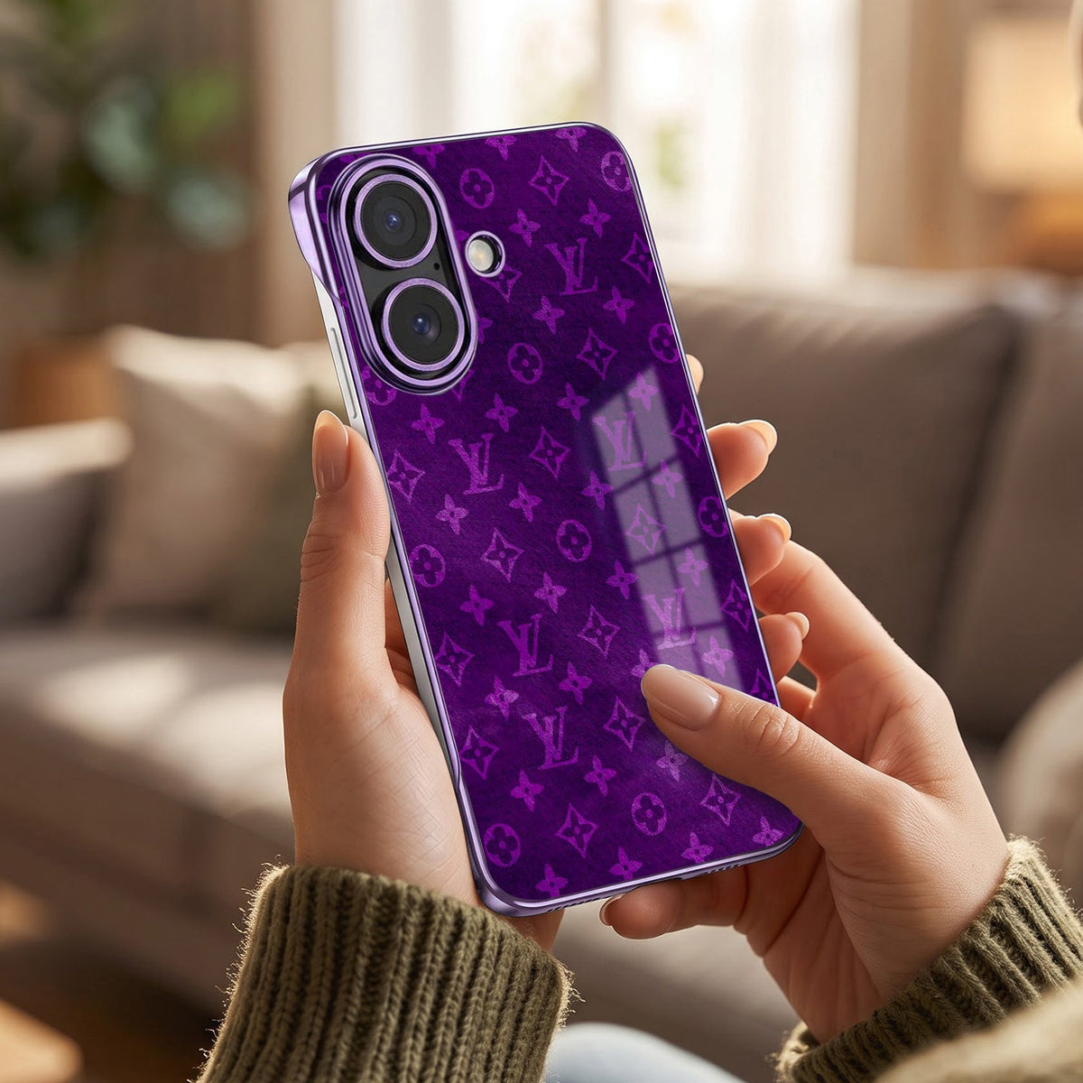 iPhone 16 Plus 5G Monogram LV Purple Printed  Frameless Back Case