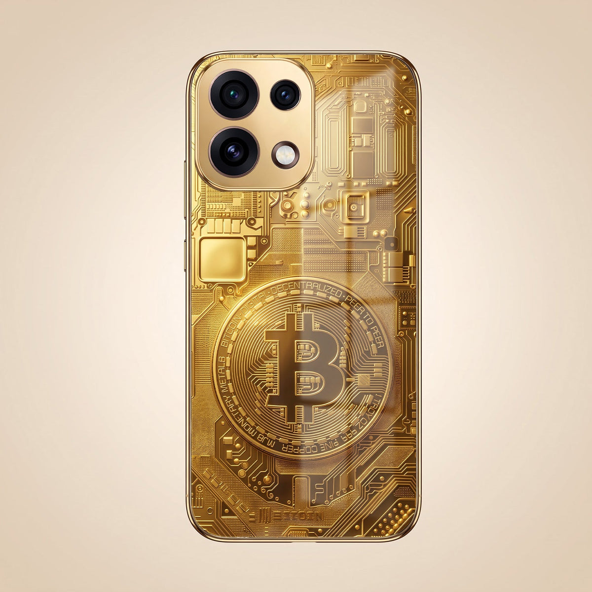 Oppo Reno 16C 5G Bitcoin Gold Electroplated Glass Phone Back Case