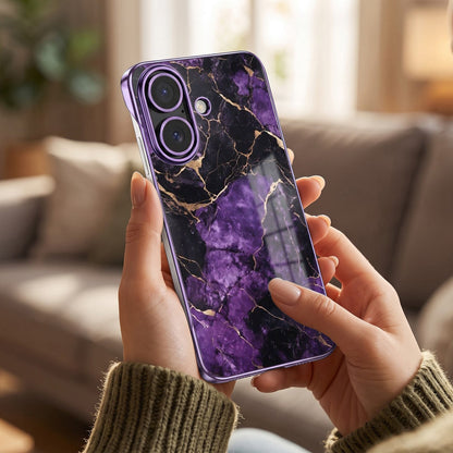 iPhone 16 Plus 5G  Mystic Marble Purple Printed  Frameless Back Case