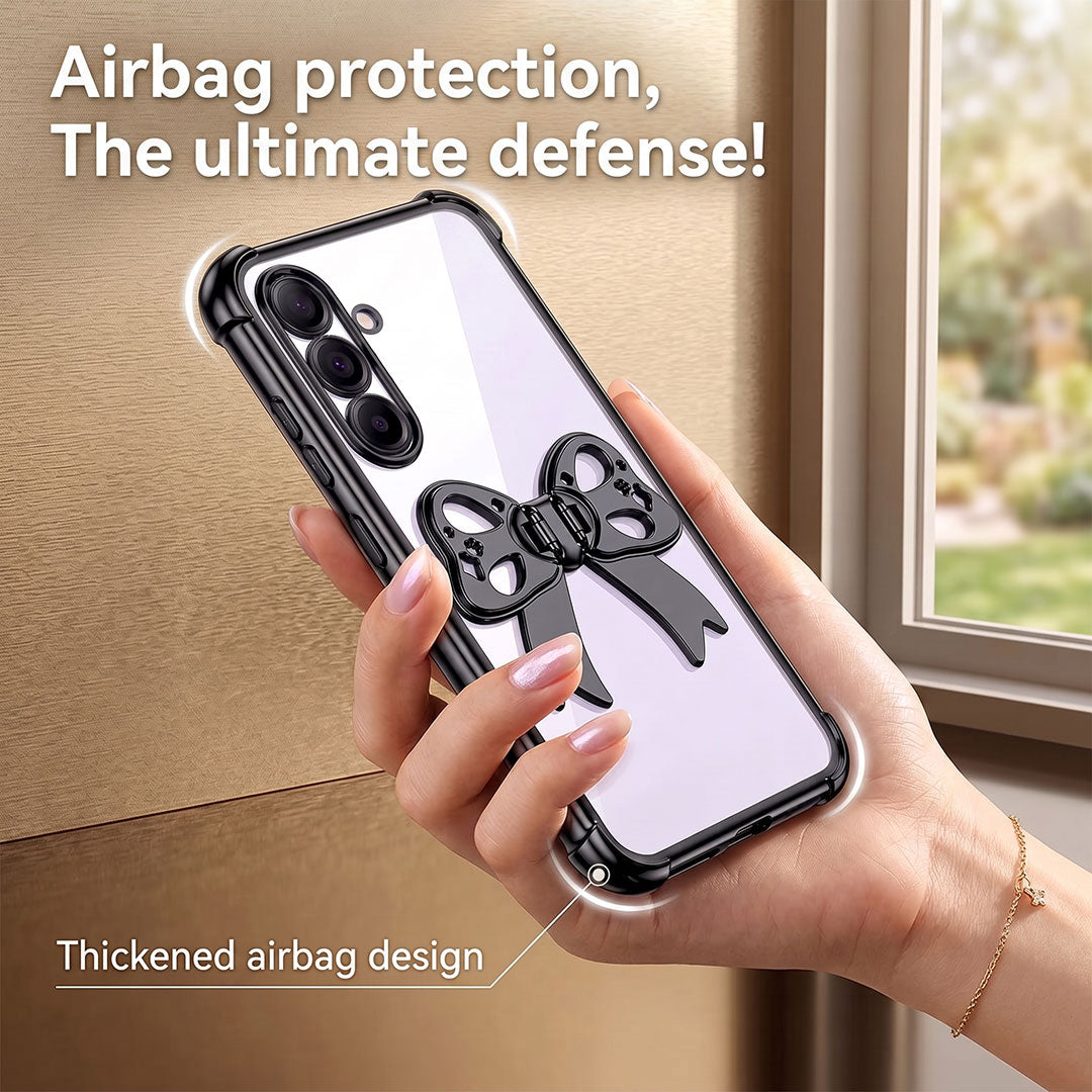 Samsung Galaxy A16 5G Stylish Bow Knot Stand Transparent Shockproof Airbag Phone Case