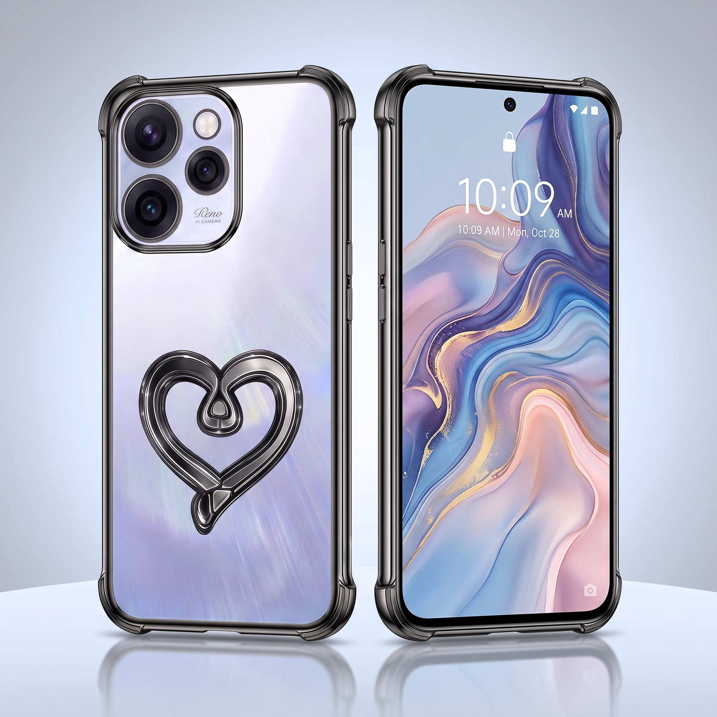 Oppo Reno 15 Pro Mini 5G Premium Heart Stand Transparent Shockproof Airbag Phone Case