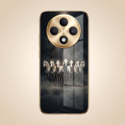 Oppo F27 Pro+ 5G Running Horses Gold Electroplated Glass Phone Back Case