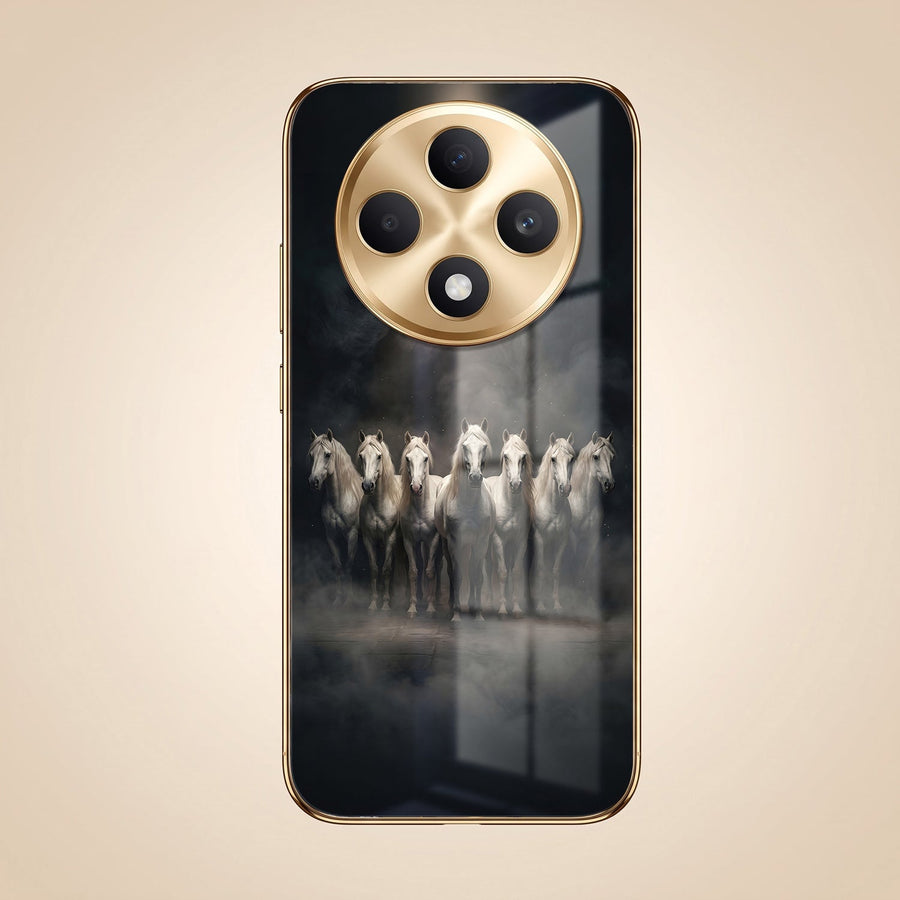 Oppo F27 Pro+ 5G Running Horses Gold Electroplated Glass Phone Back Case