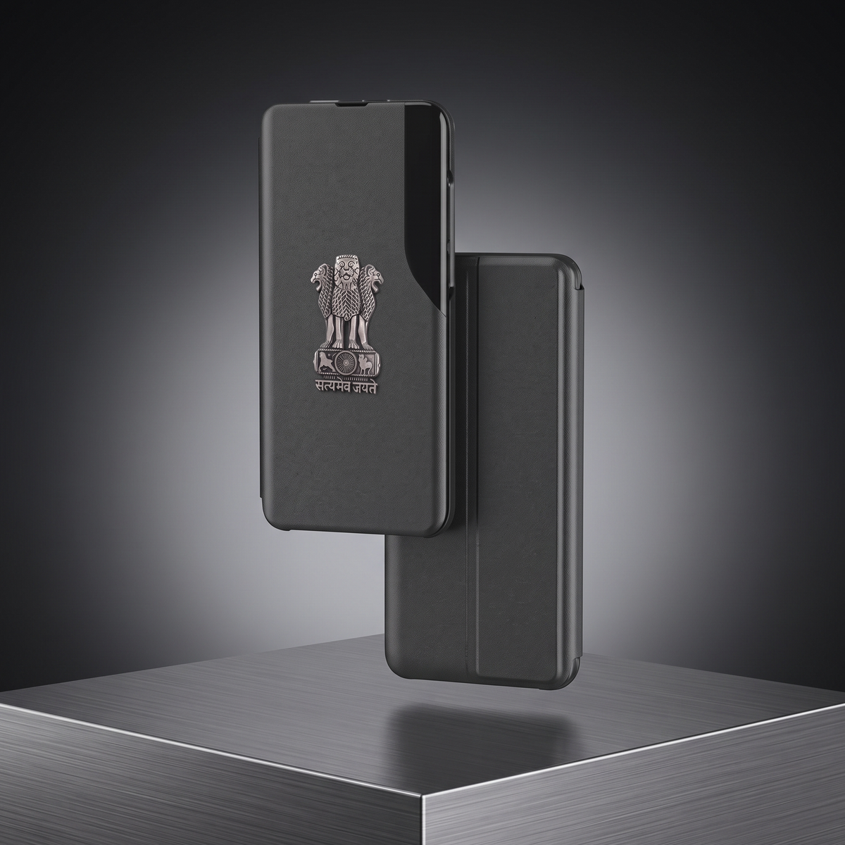 Vivo Y200 Pro 5G Metal Emblem Satyamev Jayate Half Window Leather Flip Case