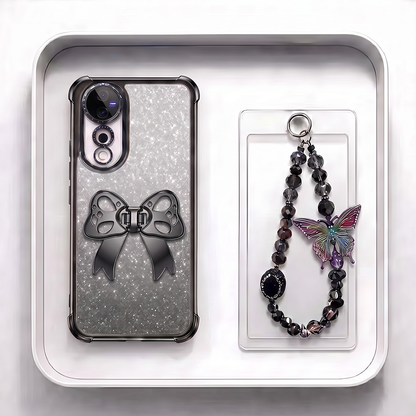 Vivo V40 Pro 5G Luxury Shimmer Airbag Bow Stand Case with Charm Strap