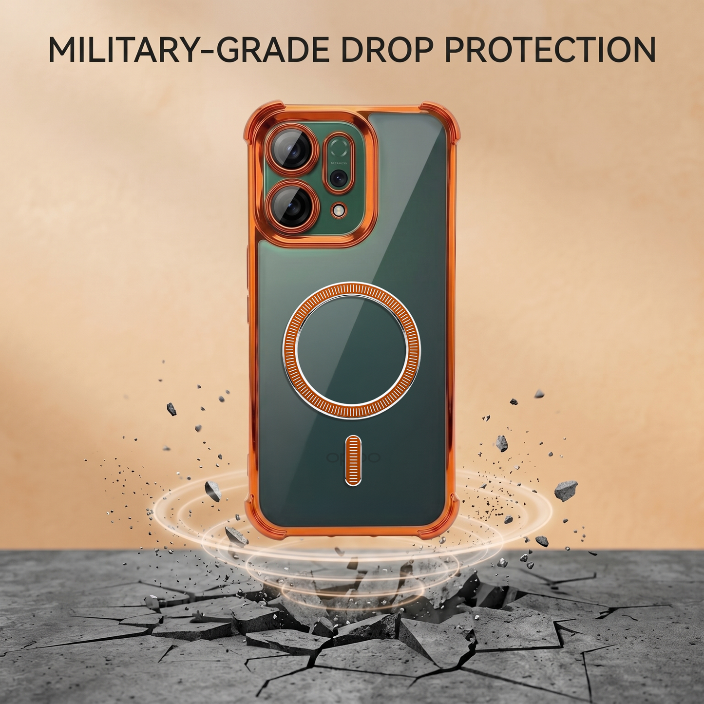 Oppo Reno 14 5G Premium Shockproof Transparent Airbag Cosmic Orange Case