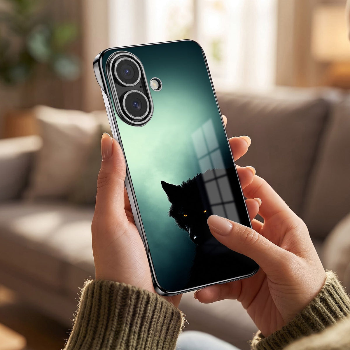 iPhone 16 Plus 5G Wild Wolf Black Printed  Frameless Back Case