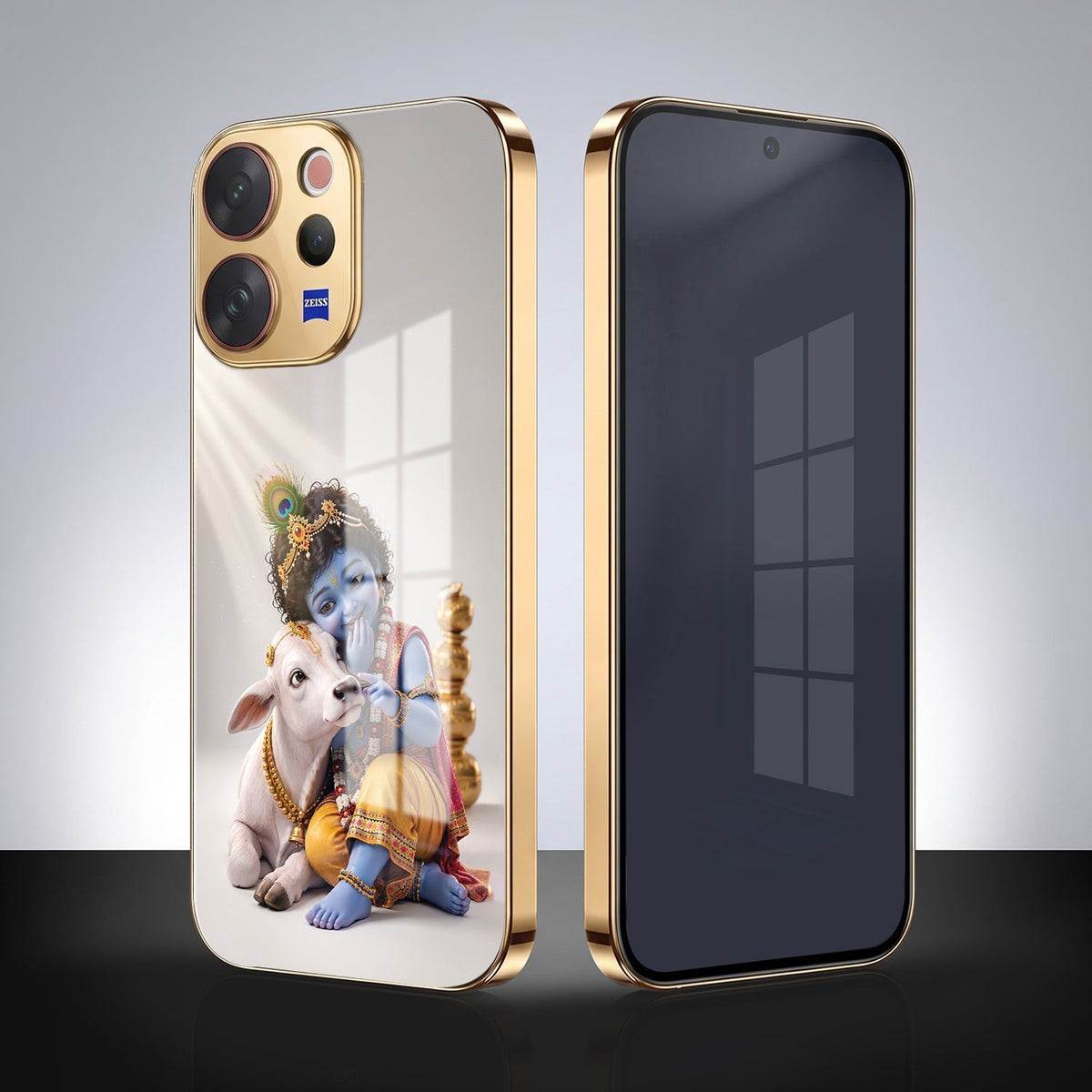 Vivo V70 5G Bal Krishna Blessings Gold Electroplated Glass Phone Back Case