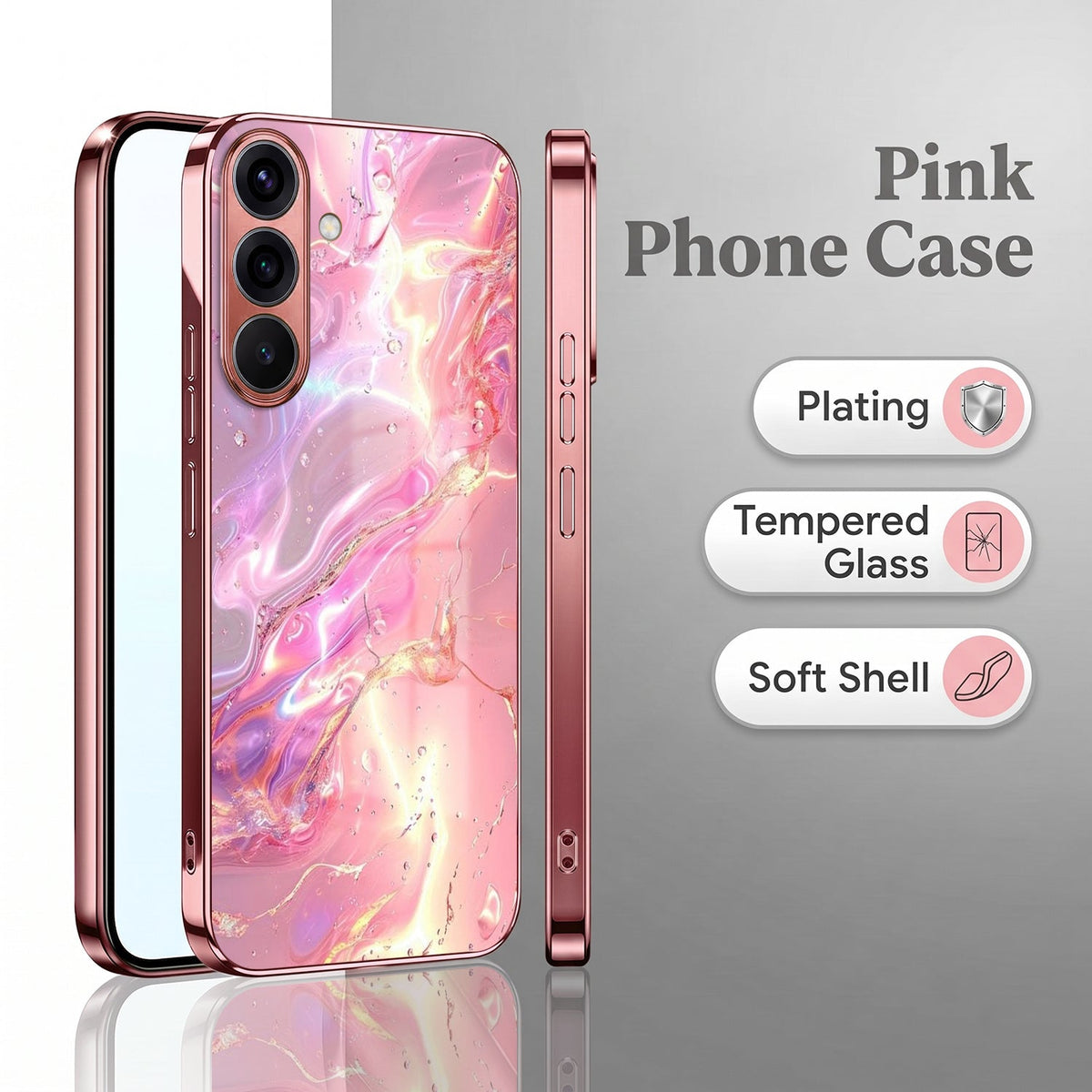 Samsung Galaxy A56 5G Pearl Aurora Pink Electroplated Glass Phone Back Case