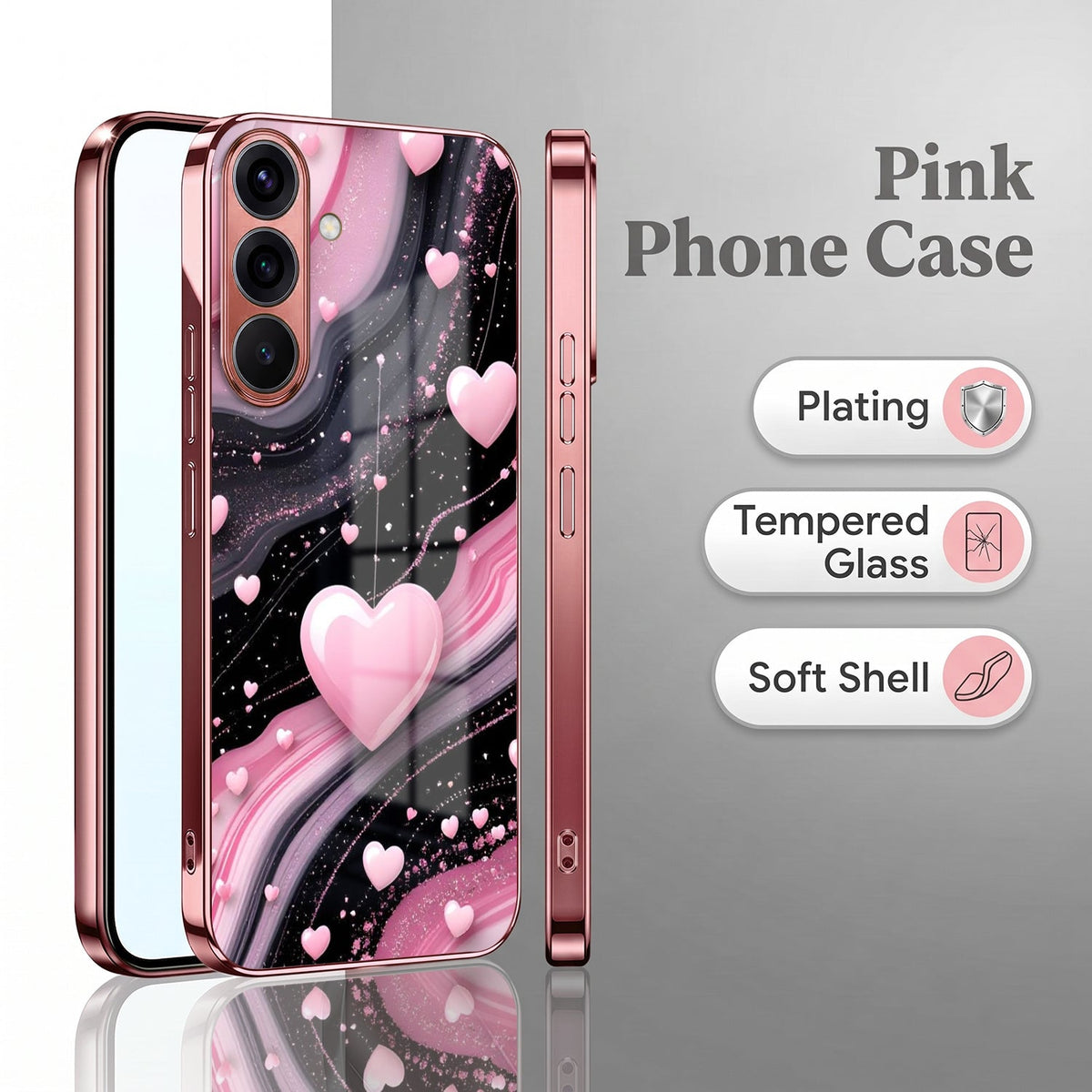 Samsung Galaxy A56 5G Love Sparkle Pink Electroplated Glass Phone Back Case
