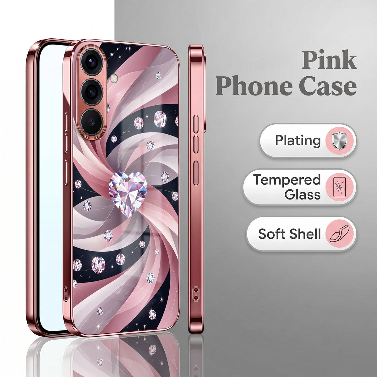 Samsung Galaxy A56 5G Diamond Glam Pink Electroplated Glass Phone Back Case
