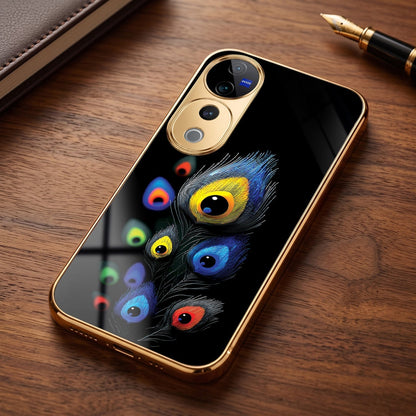 Vivo V40 Pro 5G Multi-Feather Peacock Gold Electroplated Glass Phone Back Case