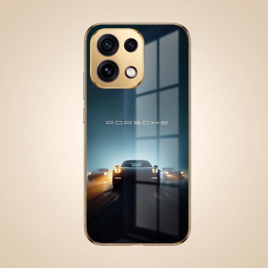 Oppo Reno 16C 5G Porsche Luxury Gold Electroplated Glass Phone Back Case