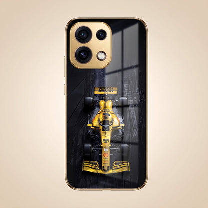 Oppo Reno 16C 5G F1 Racing Car Gold Electroplated Glass Phone Back Case
