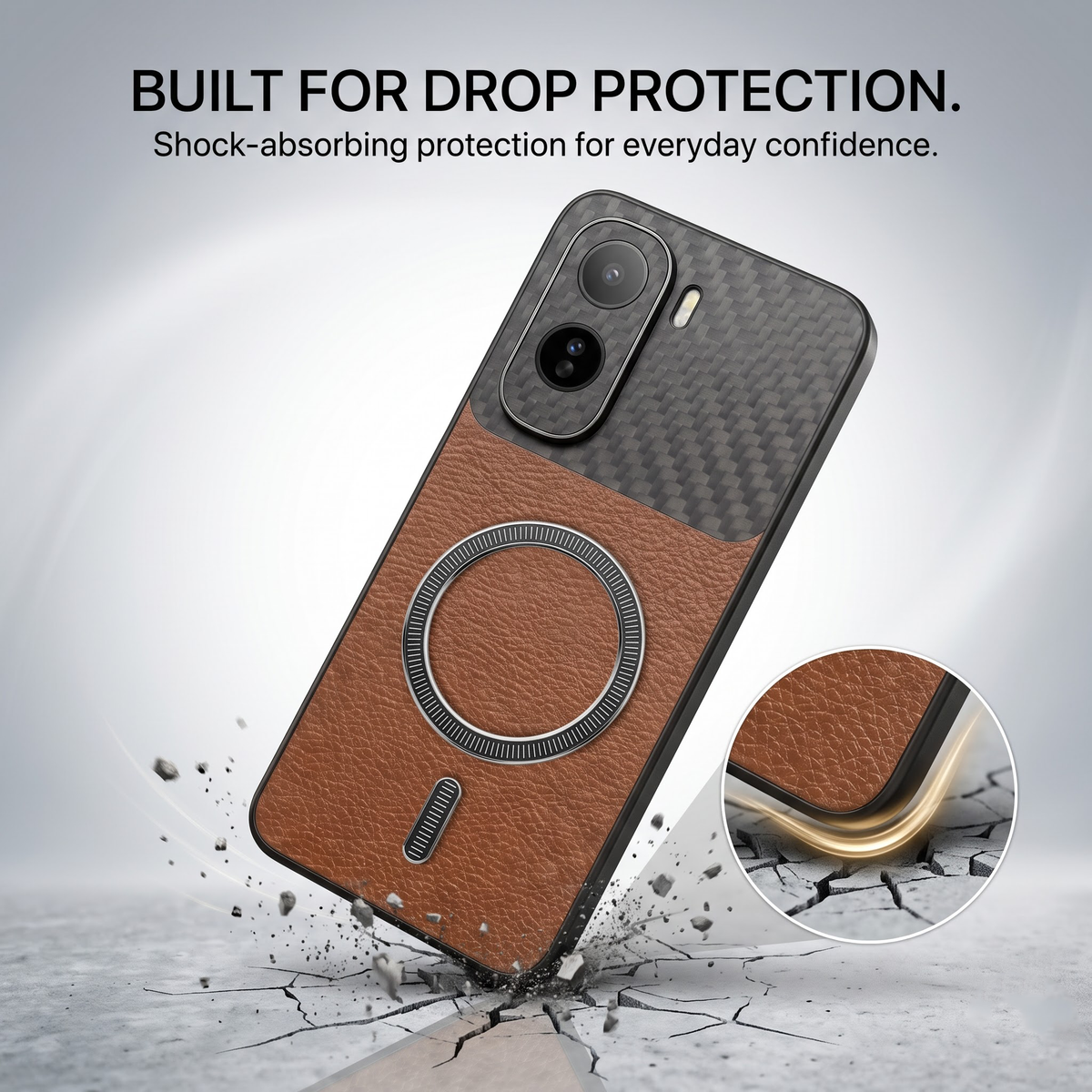 Vivo T5 Pro 5G Carbon Fiber Leather Hybrid MagSafe Magnetic Case