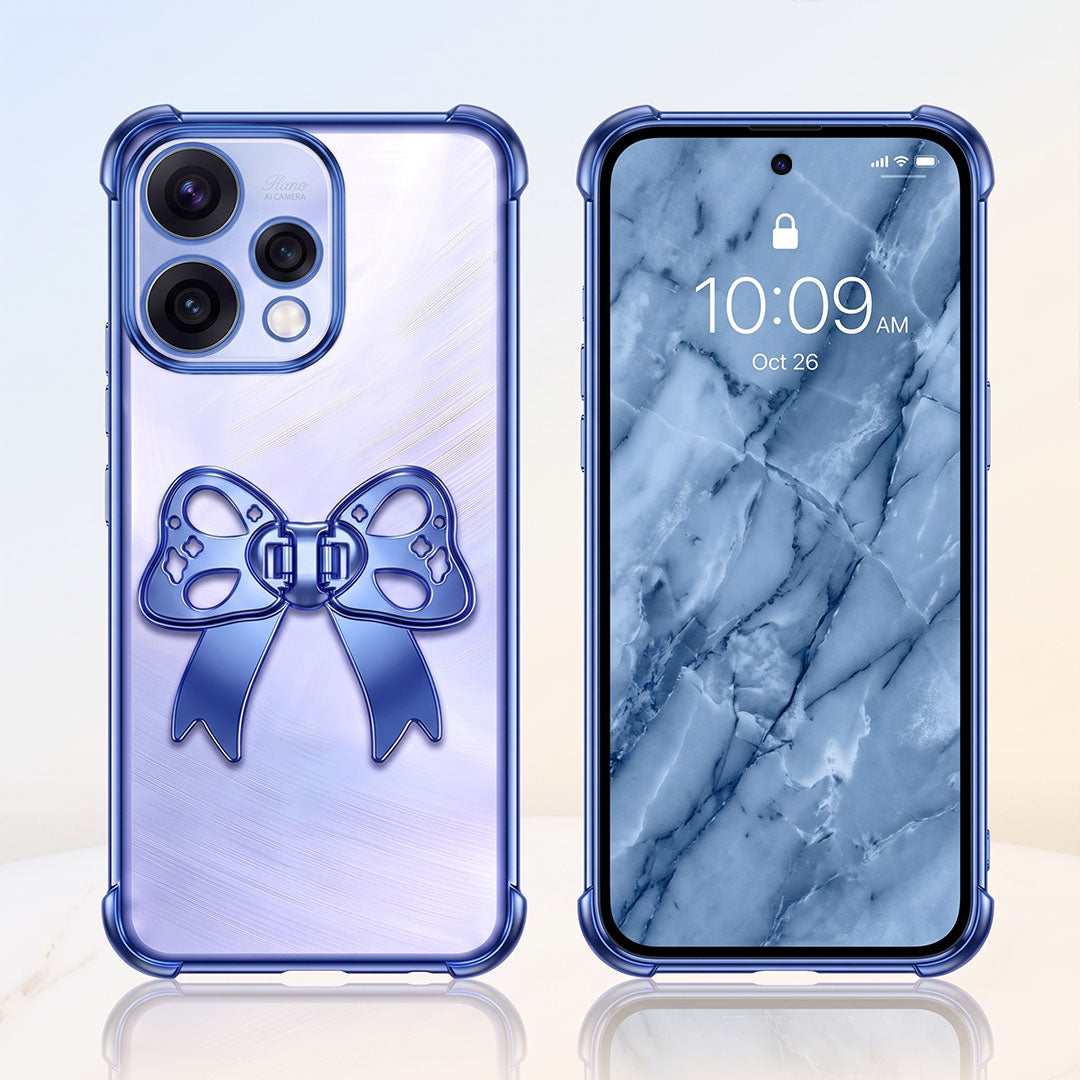 Oppo Reno 15 5G Stylish Bow Knot Stand Transparent Shockproof Airbag Phone Case