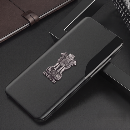 Vivo T3 Pro 5G Metal Emblem Satyamev Jayate Half Window Leather Flip Case
