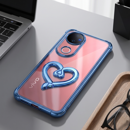 Vivo V50 5G Premium Heart Stand Transparent Shockproof Airbag Phone Case