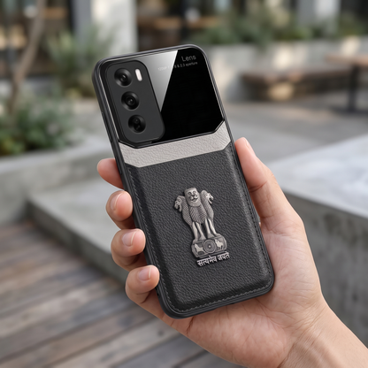 Oppo Reno 12 5G Satyamev Jayate 3D Metal Leather Back Case