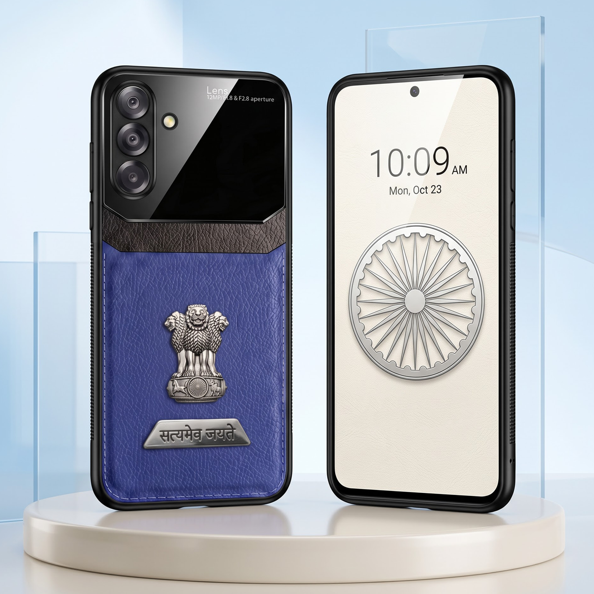 Samsung Galaxy A34 5G Satyamev Jayate 2-in-1 Emblem Leather Lens Protective Back Case