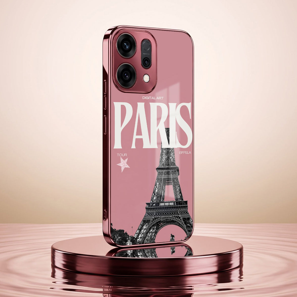 Oppo Reno 14 5G Luxury Paris Tower Pink Electroplated Glass Phone Back Case